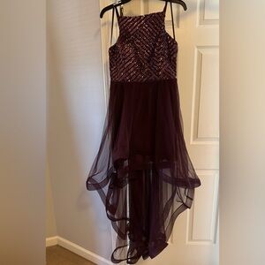 Sequined High-Low Chiffon Dress in Deep Plum